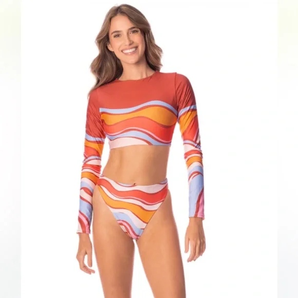 Maaji swimsuit - long sleeve crop top bikini set with high rise bottoms - Picture 6 of 6